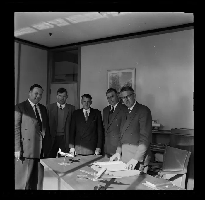 National Airways Corporation (NAC) staff, engineering workshop, Christchurch