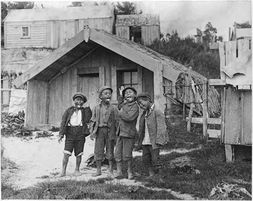 Image: Maori boys performing a haka, Ohinemutu