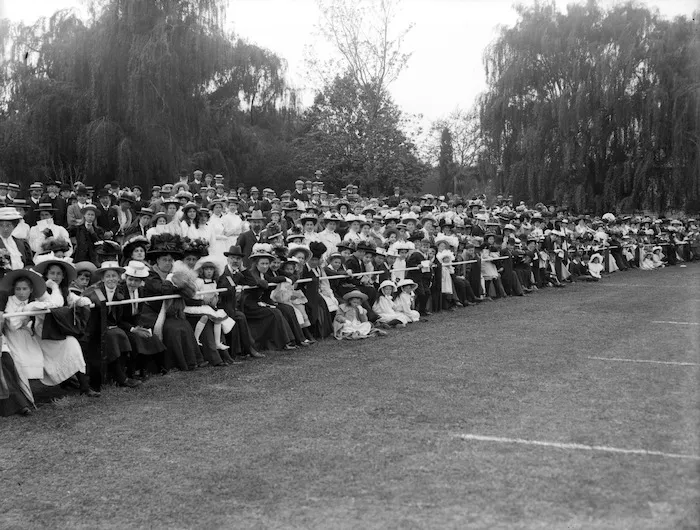 Specators at a sports day, Christ's College, Christchurch.