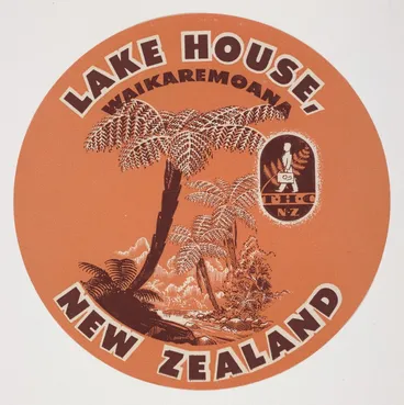 Image: New Zealand Tourist Hotel Corporation: Lake House Waikaremoana New Zealand, luggage label