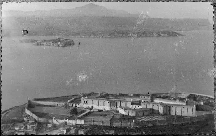 Entrance to Suda Bay, Crete, showing fort in foreground