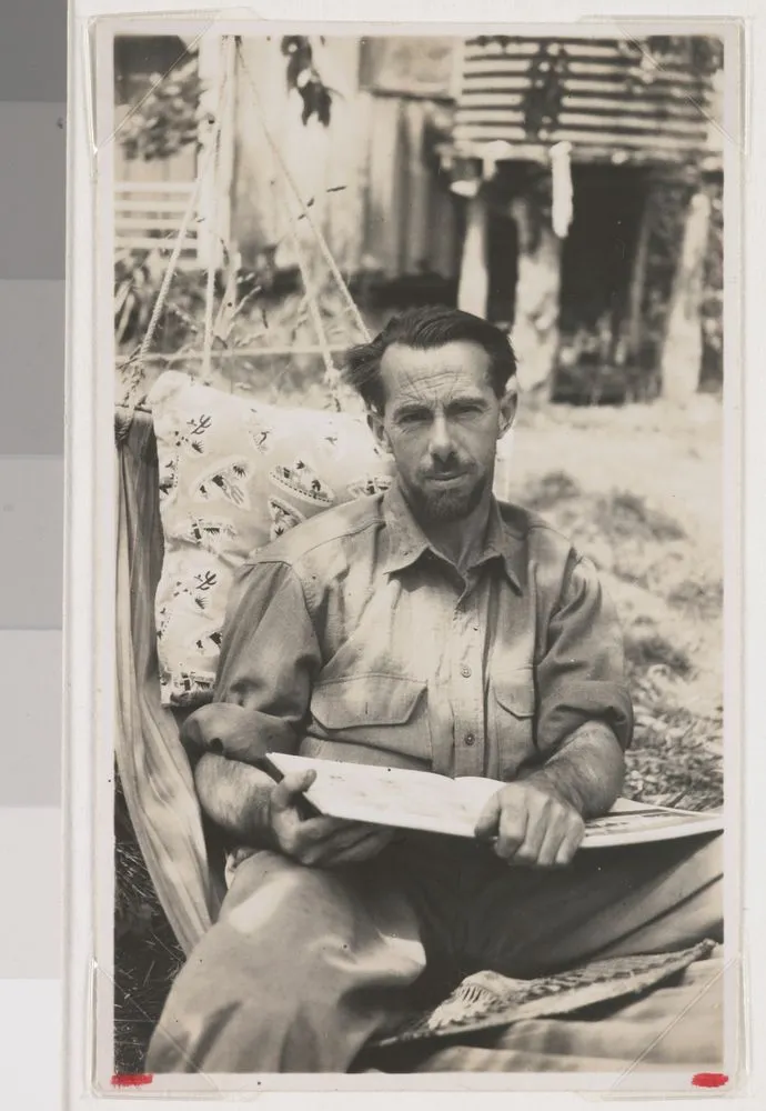 Eric Lee-Johnson at Froggett's farm, Pakanae Gorge, Hokianga