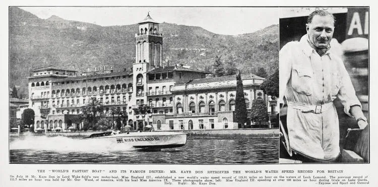 The 'world's fastest boat' and its famous driver: Mr. Kaye Don retrieves the world's water speed record for Britain