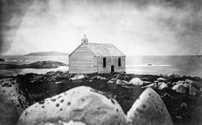 Remains of a chapel and school, Ruapuke Island, 1895