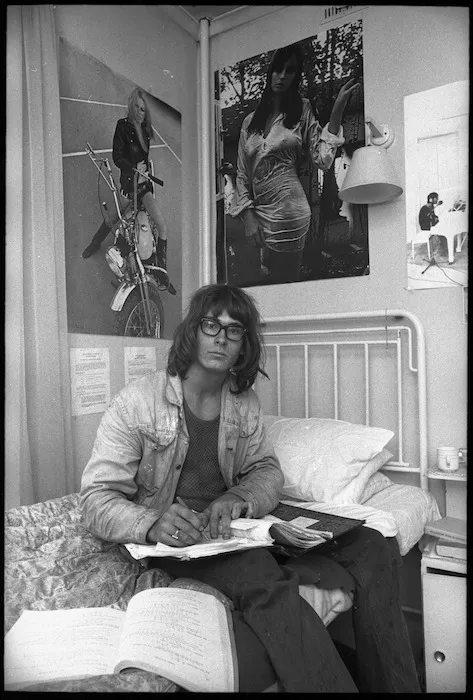 Brian Fowler, university student, at Bowen Hostel, Bowen Street, Wellington