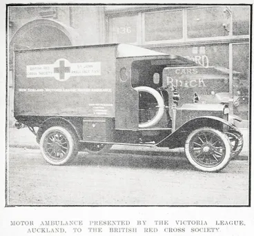 Image: Motor ambulance presented by the Victoria League, Auckland, to the British Red Cross Society