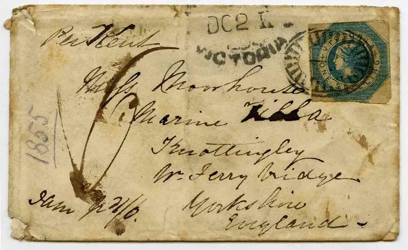 Envelope: Victoria One Shilling Stamp Attached