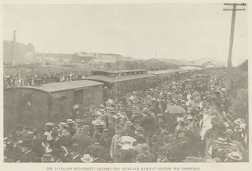 Image: The Auckland detachment leaving the Auckland Railway Station for Onehunga