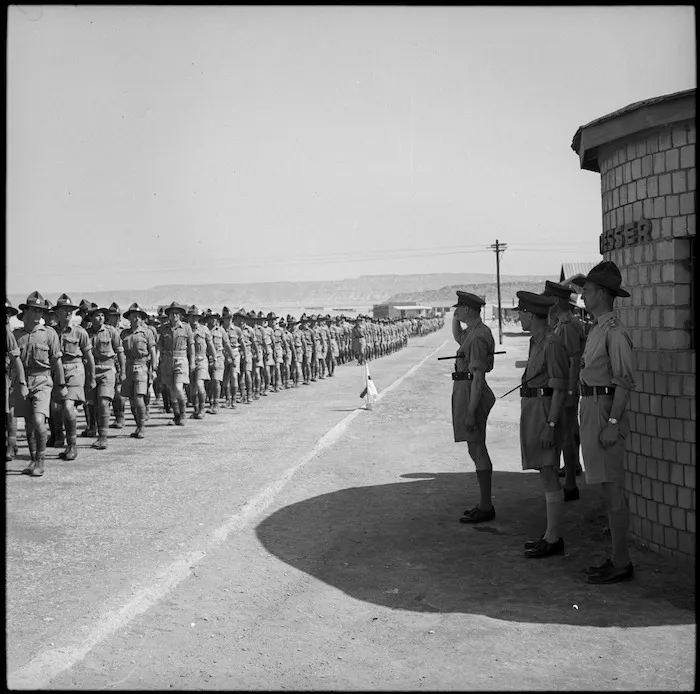 HRH Duke of Gloucester takes the salute at a march past at Maadi, World War II