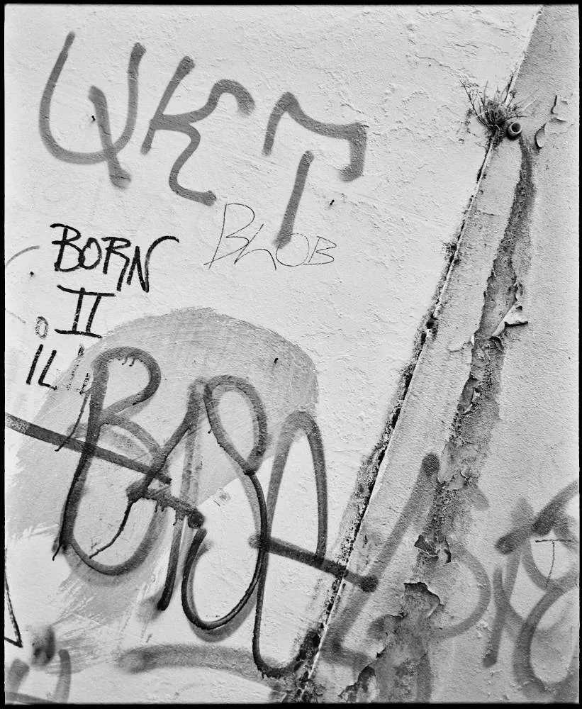 Graffiti detail, Galway Street, Auckland Central, 1989