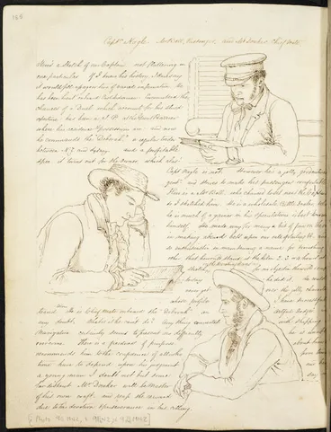 Image: Diary page including three portrait sketches
