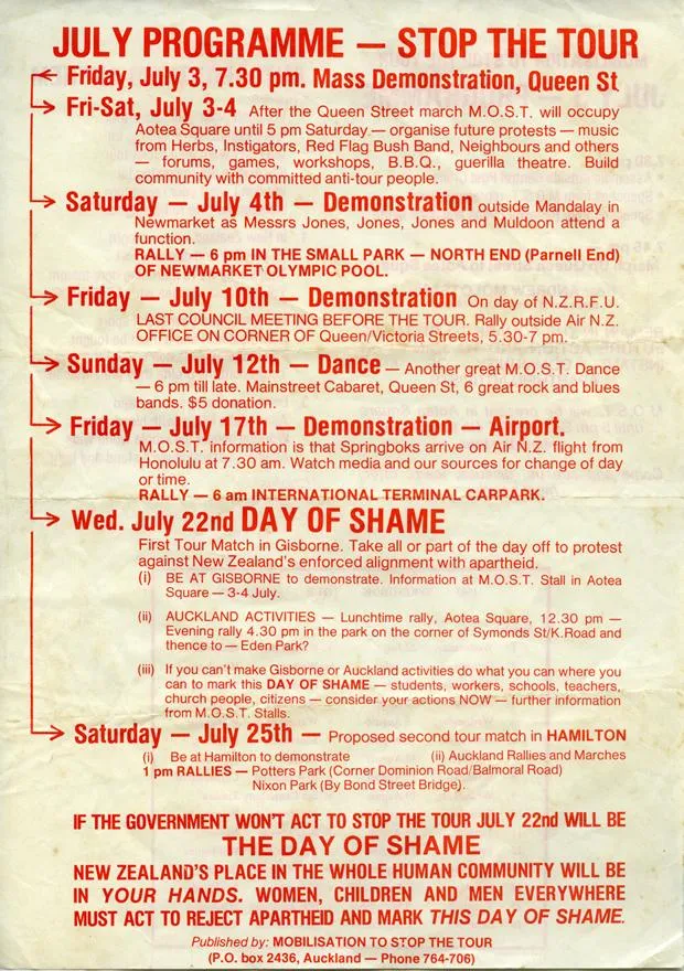 Springbok Tour protest programme