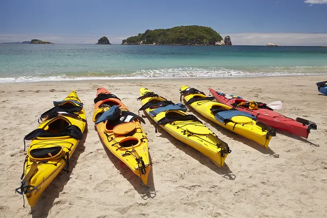 Kayaks on Beach, Hahei, Coromandel Peninsula, North Island, New Zealand