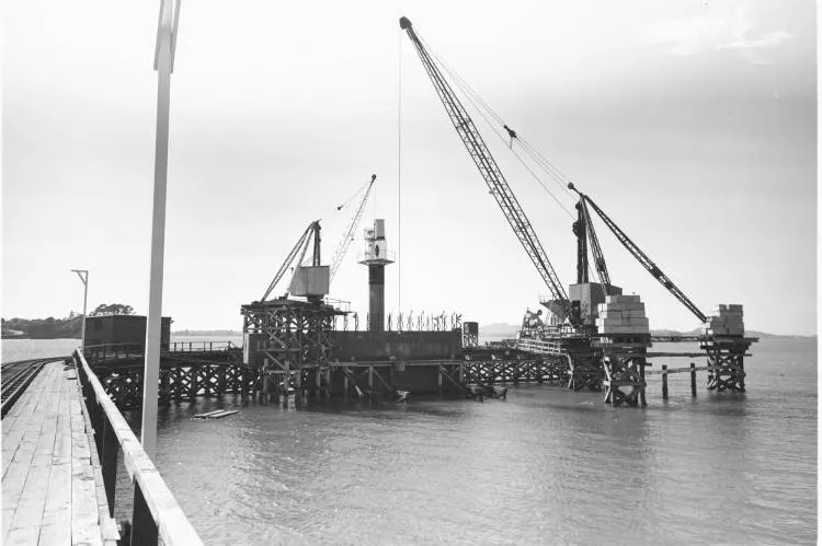 Construction of the Auckland Harbour Bridge, 1956