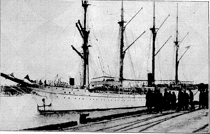 Evening Post" Photo. JAPANESE TRAINING SHIP.—Some weeks, ago: it was: expected ■ that thejapanese Government's training barquentme Shintoku Maru ivould.be* calling at Wellington, but adverse . weather conditions 'have driven her north, and she arrived at Auckland.yesterday.: The photograph shows the vessel'berthing at■ . ■•'■;• 'Auckland. ■ ' ' . • .... .'".'" ■ ,■ (Evening Post, 03 September 1935)