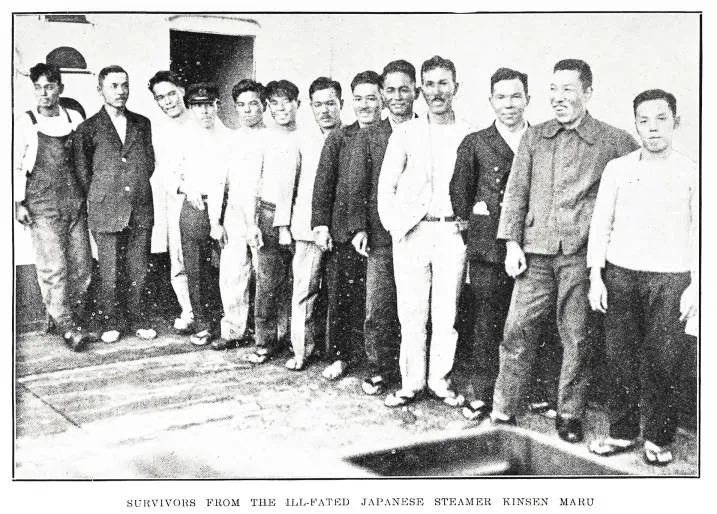 Survivors from the ill-fated Japanese steamer Kinsen Maru
