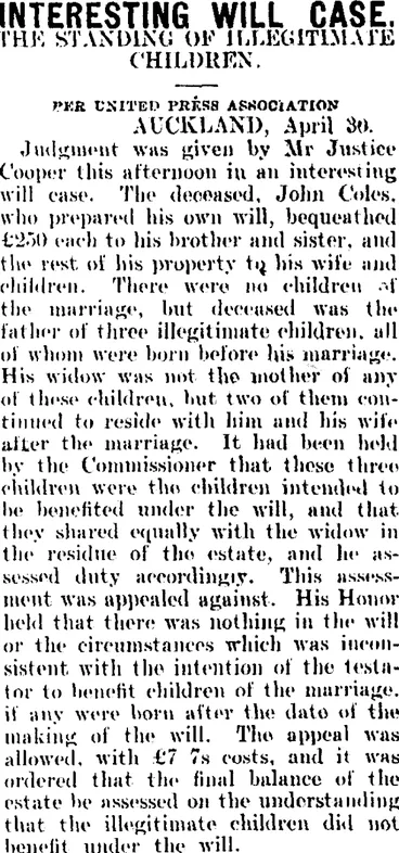 Image: INTERESTING WILL CASE. (Mataura Ensign 1-5-1907)