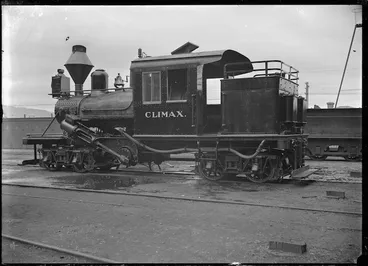 Image: Climax locomotive after erection, at Petone