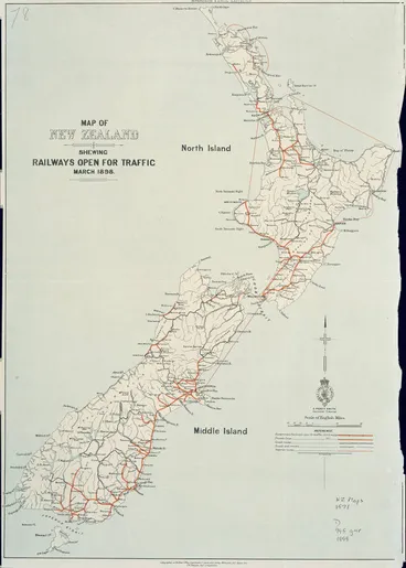 Map of New Zealand shewing railways open for traffic March 1898 Image: Map of New Zealand shewing railways open for traffic March 1898