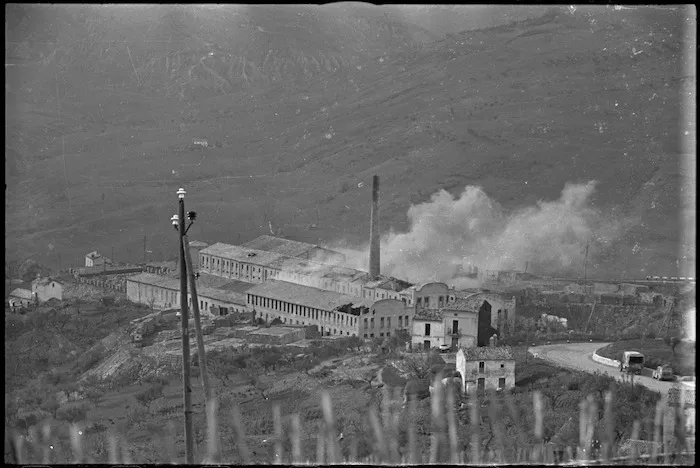 Road adjacent to brickworks near Castelfrentano constantly shelled, Italy, World War II - Photograph taken by George Kaye