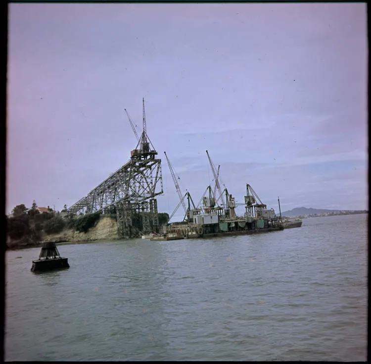 Auckland Harbour Bridge construction, 1957