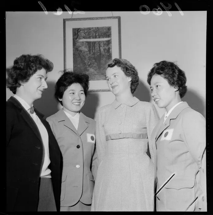 Table Tennis, unidentified women players at Parliamentary reception for Japanese players, Wellington City