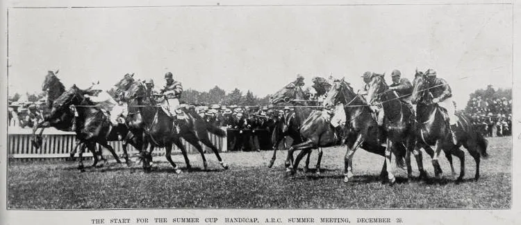 The start of the summer cup handicap, at the Auckland Racing Club's summer meeting, December 28