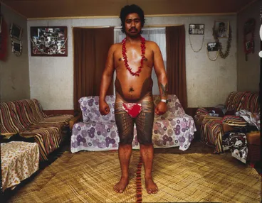Image: 30.6.85. Mangere, Auckland. Su'a Suluape Paulo, Tufaga Ta Tatau. Jim, Sogaimiti. From the portfolio: Tatau, Auckland, 1978-86.