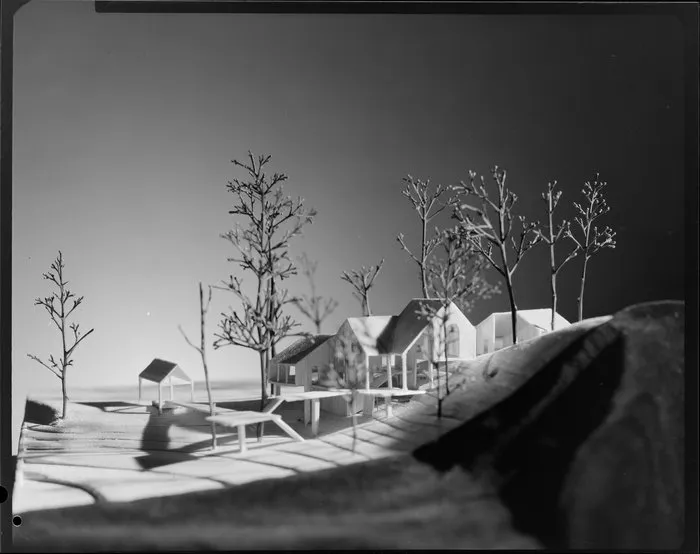 Balsa model of Aniwaniwa Visitor Centre, designed by John Scott