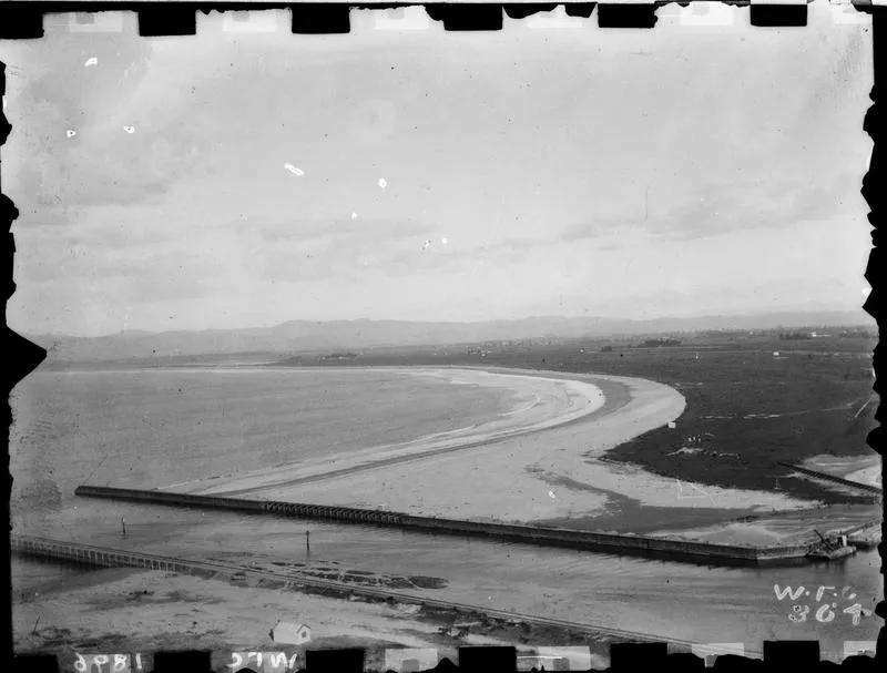 Gisborne from Kaiti Hill, 1896. Turanganui River mouth and Waikanae.