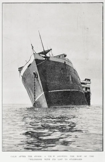 Image: Calm after the storm: a view showing the bow of the Wiltshire with its list to starboard