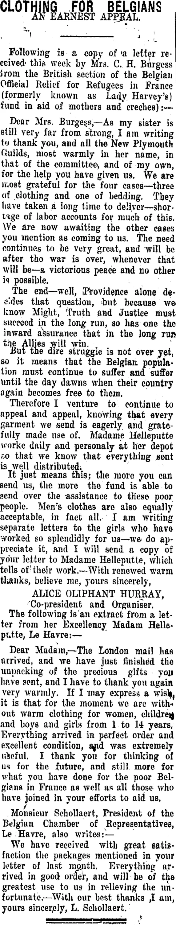 CLOTHING FOR BELGIANS. (Taranaki Daily News 26-5-1917)