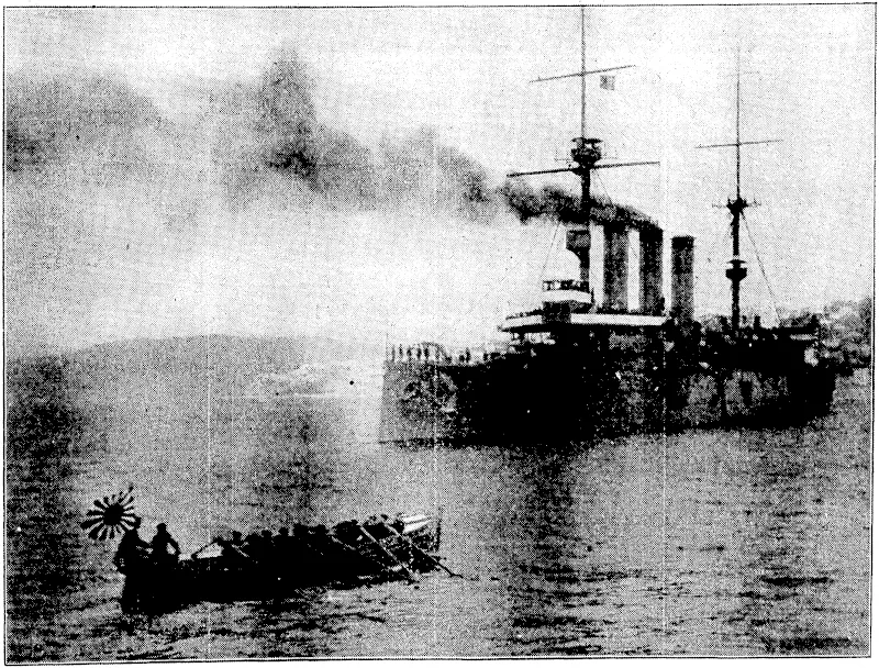 Th« ianin™ flaashfD Idzumo just after leaving the Pipitea Wharf on Saturday, en route to Auckland. She was followed shortly afterwards by the Yakumo, The Japanese flagship mzumo just ai«^v^'"nlt ,f t|Je jqUadrOn. The two warships expect to reach Auckland to-morrow. (Evening Post, 30 July 1928)
