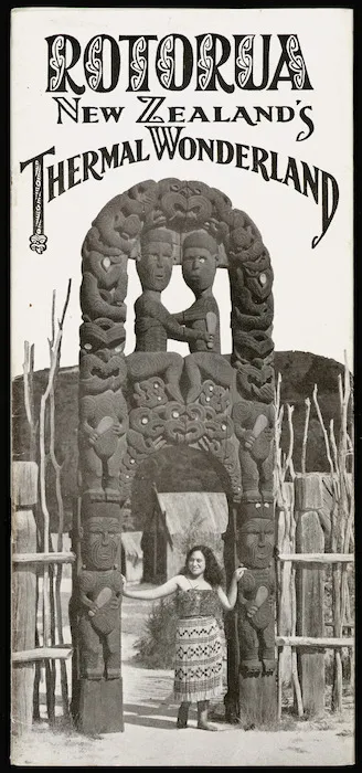 New Zealand Government Tourist Department: Rotorua, New Zealand's thermal wonderland. [Printed by G H Loney, Government Printer, Wellington, 1936. Front cover]