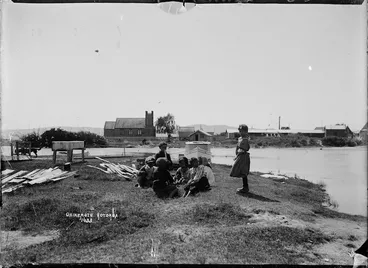 Image: View across to St Faith's Church at Ohinemutu with Maori children