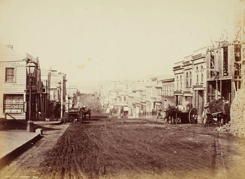 Princes St, Dunedin, 1863. From the album: Dunedin in 1860
