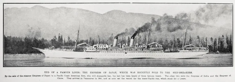End of a Famous Liner: The Empress of Japan, Which Was Recently Sold to the Ship-Breakers