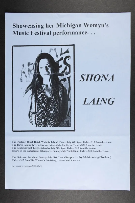 Flyer, Shona Laing showcasing Michigan Womyn's Music Festival