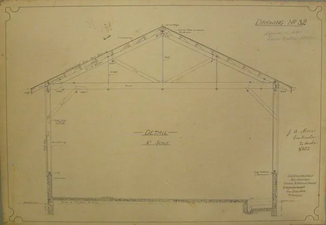 [Thames Valley Co-op. Dairying Co. Ltd. Lower Waitoa Cheese Factory Addition] Drawing No.2 Detail [Cross section showing roof truss construction]
