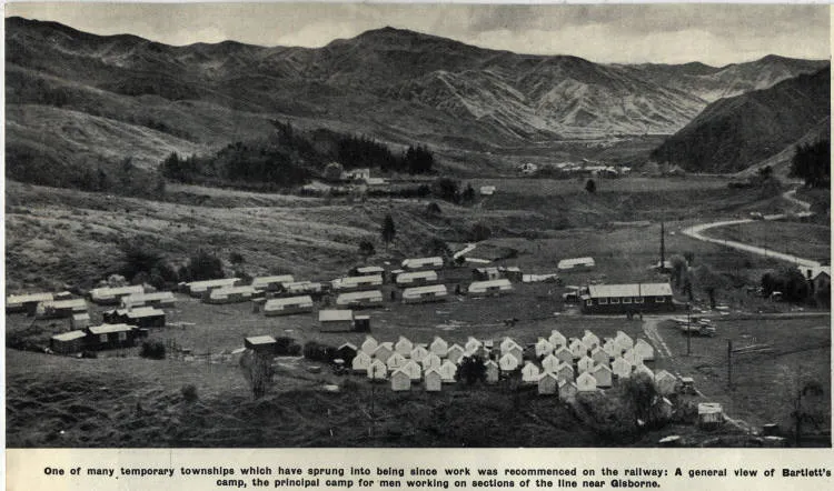 A general view of Bartlett's camp, the principal camp for men working on sections of the line near Gisborne