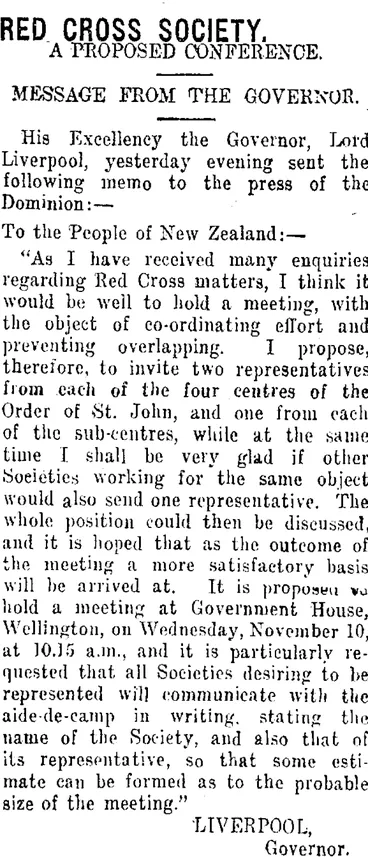 Image: RED. CROSS SOCIETY. (Taranaki Daily News 19-10-1915)