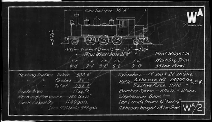 Blueprint specifications "Wa/2" for "Wa" class steam locomotives (J converted)