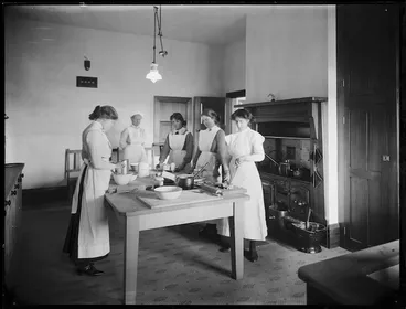 Image: Young housemaids cooking, probably Christchurch region