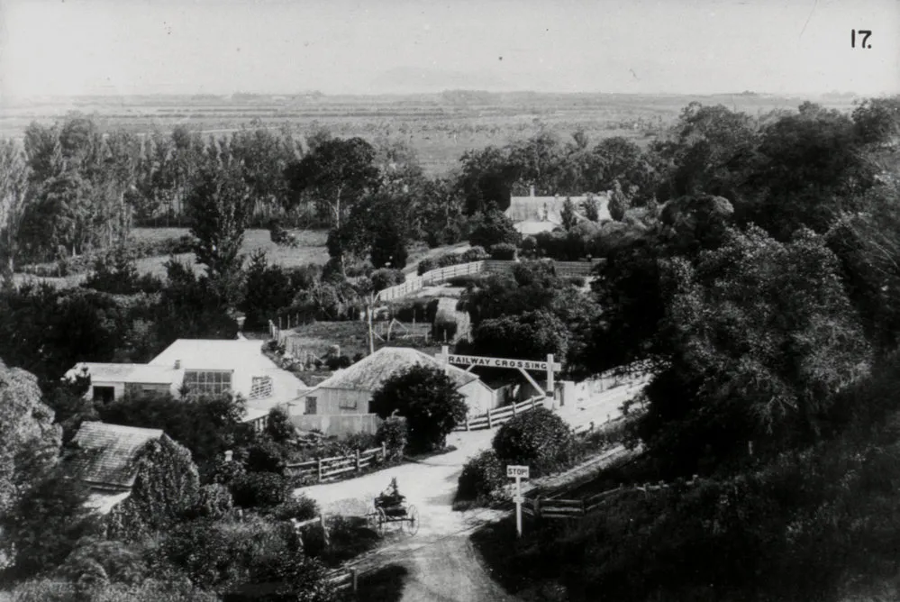 Hutt Valley history 17; railways. Wellington-Masterton railway; Normandale Road railway crossing, Lower Hutt.