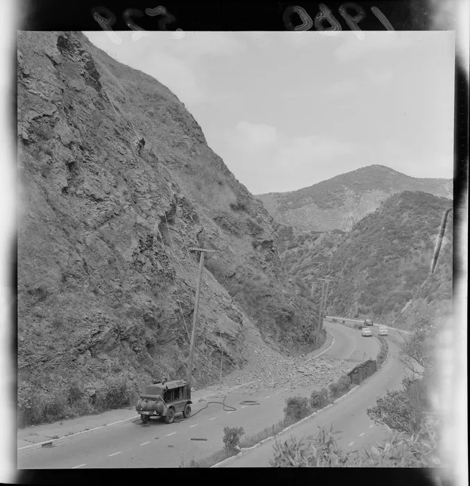 Slip on the road at Ngauranga Gorge closing the road, Wellington