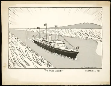 Image: Minhinnick, Gordon Edward George (Sir), 1902-1992 :The blue carpet. N.Z. Herald, 24.3.70 [1970]