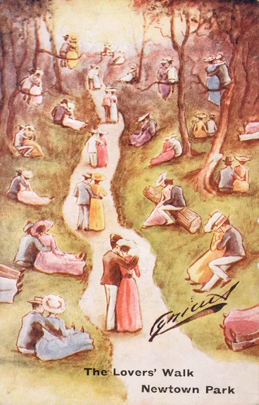 Image: "Cynicus" :The lovers' walk, Newtown Park. Copyright Cynicus Publishing Co., Ltd, Tayport, Fife [Postcard. ca 1910].