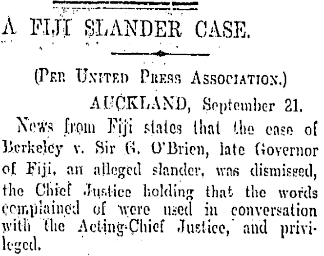 A FIJI SLANDER CASE. (Otago Daily Times 23-9-1901)