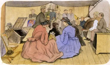 Image: Artist unknown :[Album of an officer]. Divine (?) Service, Ship Pegasus. 1865.