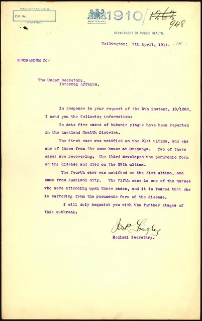 Outbreak of bubonic plague in Auckland, 1911